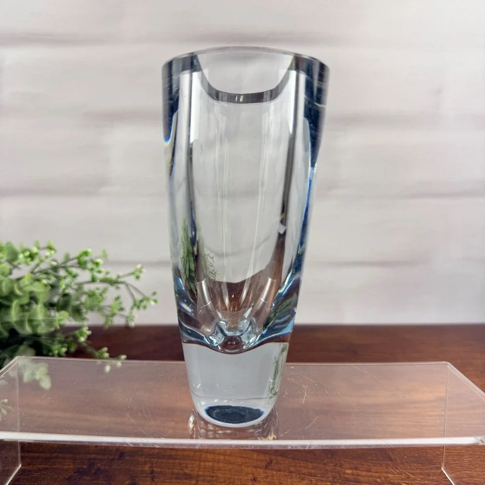 Strombergshyttan Swedish Crystal Vase Signed Mid Century Modern Vintage